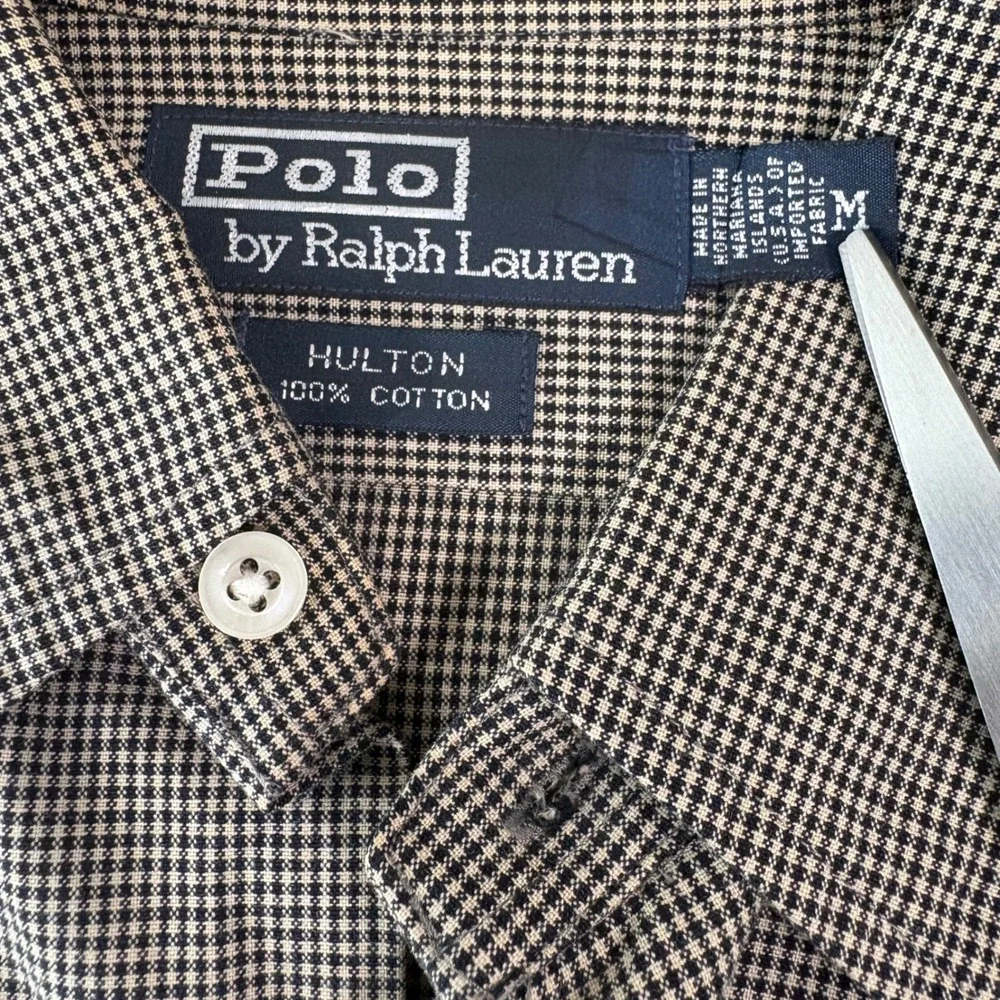 Polo Ralph Lauren Button Down Shirt Men M Brown Hulton Check Long Sleeve Cotton